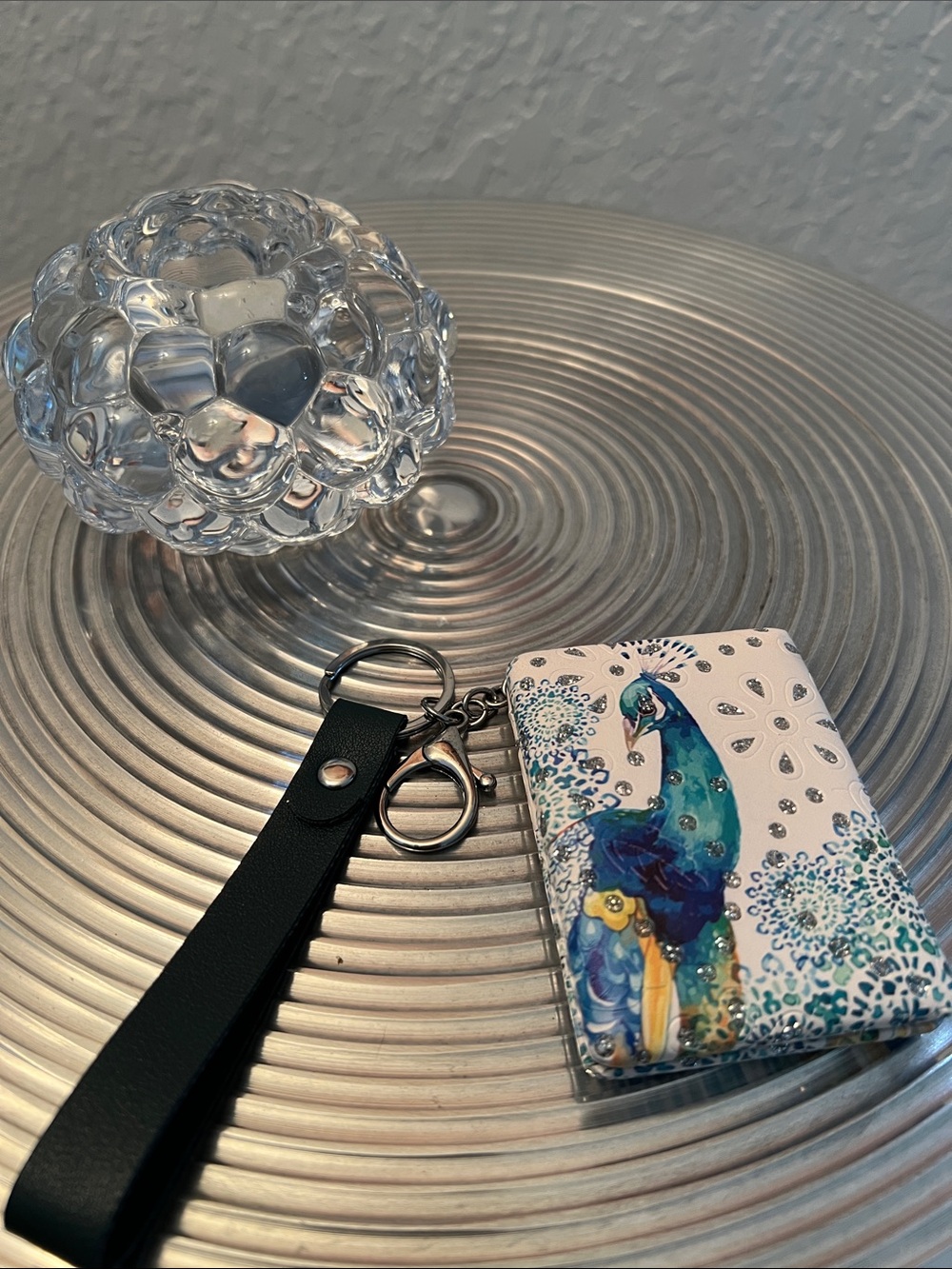 Peacock Print Mirror Keychain Wristlet -NWOT